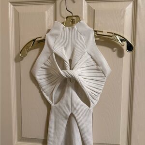 White Ribbed Halter Top with Twist Detail